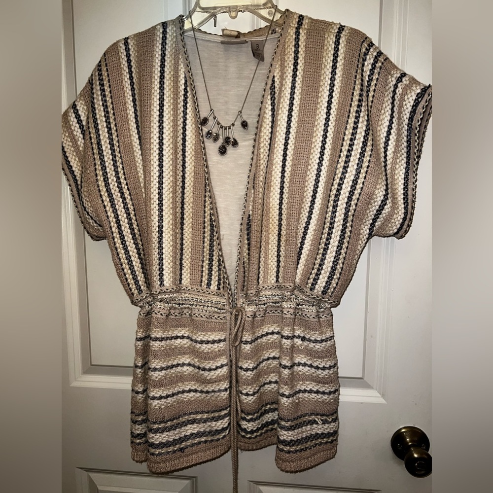 Chico's woven cap sleeve cardigan top - tassel tie- Chico's size 3